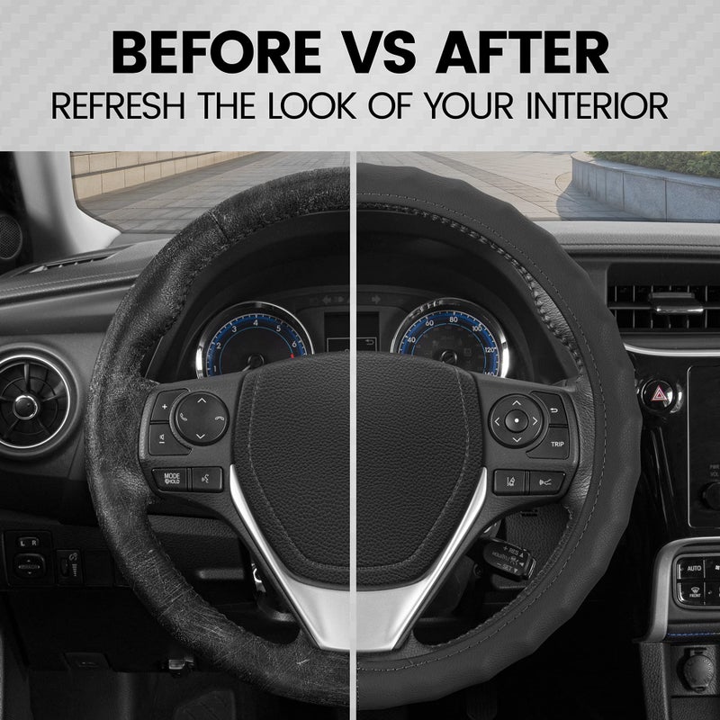 BDK Genuine Black Leather Steering Wheel Cover for Car, Large 15.5-16 inch â€“ Ergonomic Comfort Grip for Men & Women, Car Steering Wheel Cover for Vehicles with Large Steering Wheels - Image 4